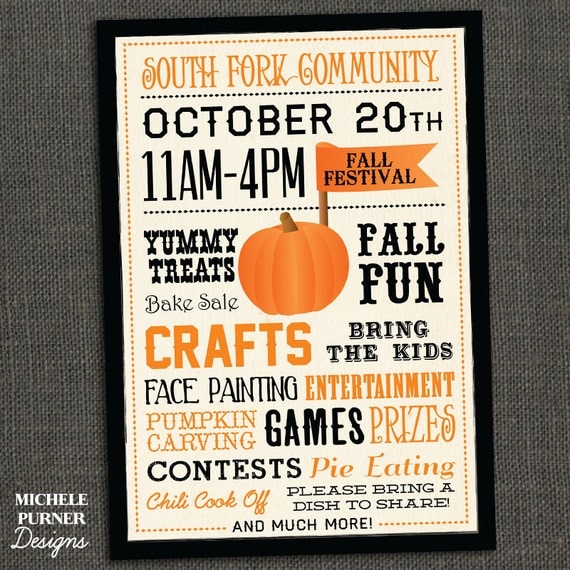 Items similar to FALL FESTIVAL POSTER Community School Pumpkin