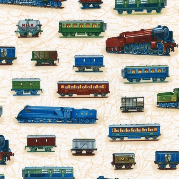 Vintage Trains from Robert Kaufman by StitchStashDiva on Etsy