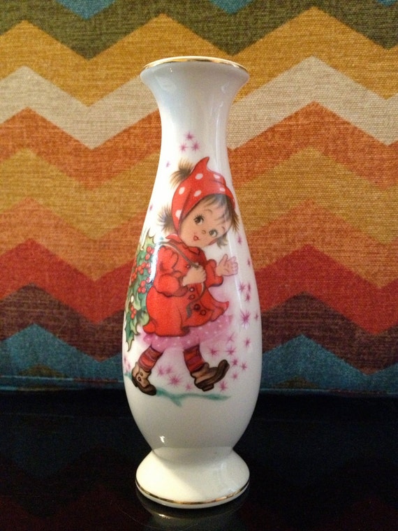 60s Lefton China Hand Painted Holiday Vase by VivaWildVintage