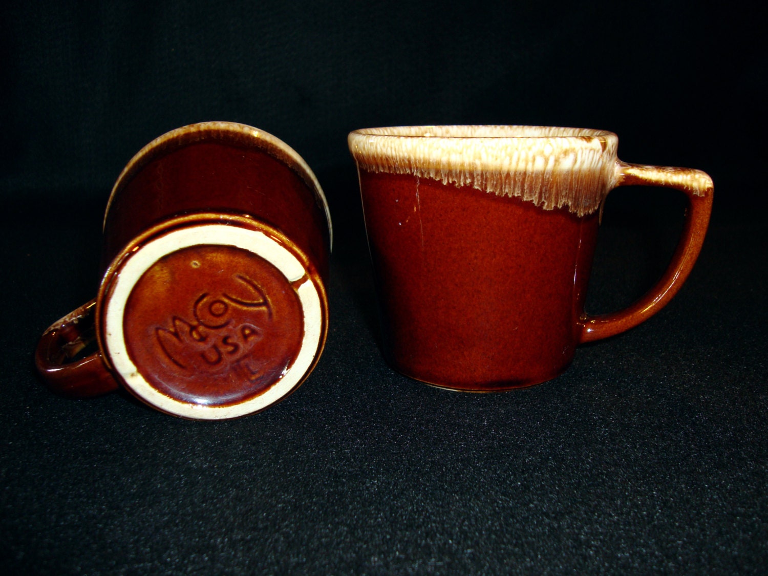 McCoy brown drip coffee cup cups mug mugs pointed handles