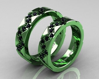 classic armenian military 14k green gold black diamond wedding band set r504bs 14kggbd - Green Wedding Rings classic armenian military 14k green gold black diamond wedding band set r504bs 14kggbd - Green Wedding Rings