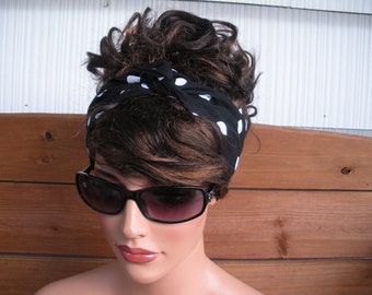Fabric Headband Womens Headband Dolly Bow Tie Up Headband Retro Women Accessories Hair Fashion in Black Polka dots print