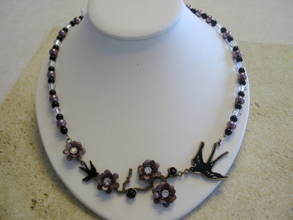 Purple Flower Necklace with Matching Earrings