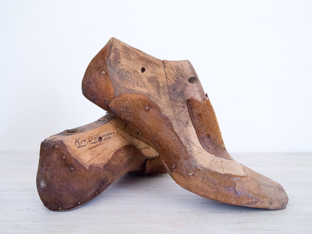 Vintage Wooden Shoe Last/form Pair With Metal Soles