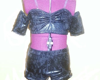 Black Leather Look Spandex Dance Costume