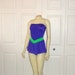 RESERVED Vintage Swimsuit 70s 80s Gabar Purple and Green Strapless Bathing Suit One Piece Flirty Shorts sz 12 Modern Medium to Large