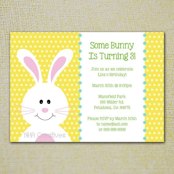 Birthday Bunny Party Invitation Personalized DIY Printable