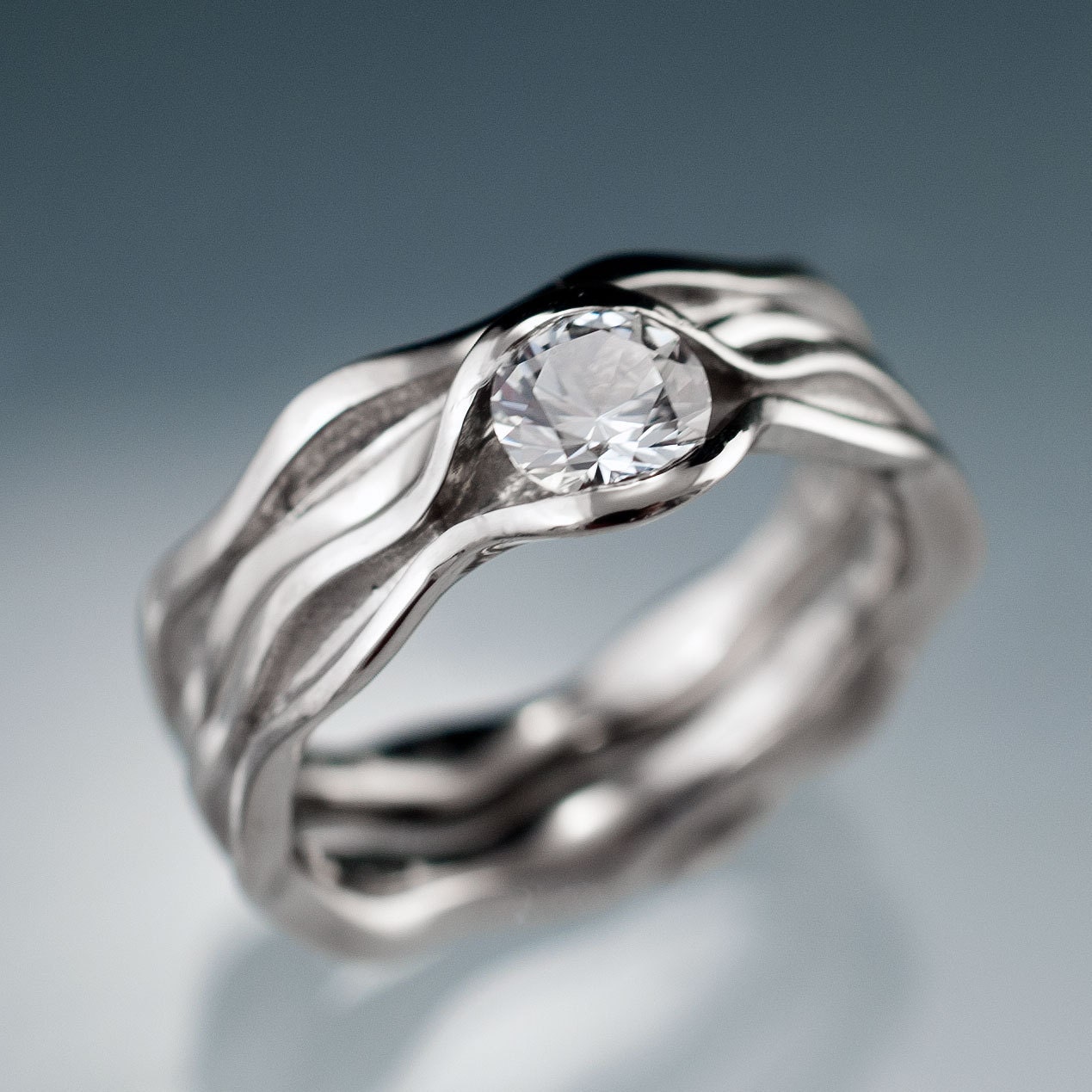 White Sapphire Bridal Rings Wave Wedding Ring Bridal Set