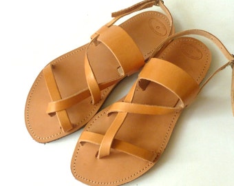 Leather Sandals Greek Handmade clas sic cross straps women men sandal ...