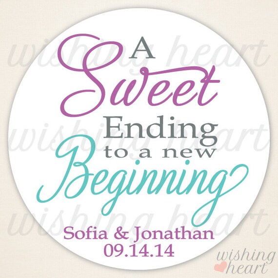 Thank You Favor Sticker - Sweet Ending to a new Beginning - Candy Buffet, Bar Favor - 1.5 or 2 Inch Stickers for Wedding or Bridal Shower Il_570xn