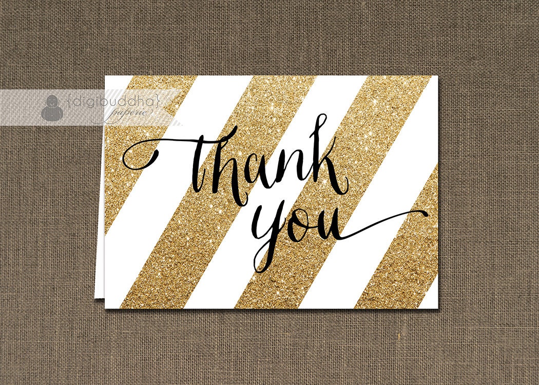 Black & Gold Glitter Stripe Thank You Card Gold INSTANT