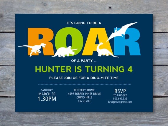 DINOSAUR Party Invitation - Dinosaur Birthday - Personalized - 7"x5" - Print Your Own - DIY Il_570xn