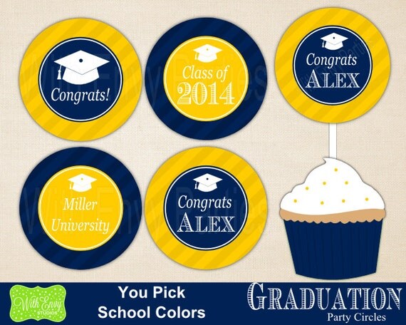 Graduation Party Circles, Graduation Cupcake Toppers, Printable Party Circles, Printable Cupcake Toppers, Graduation Party Decor Il_570xn