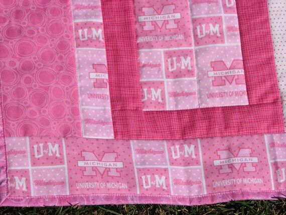 Very Pink University of Michigan Baby Quilt by LemonadeQuilts