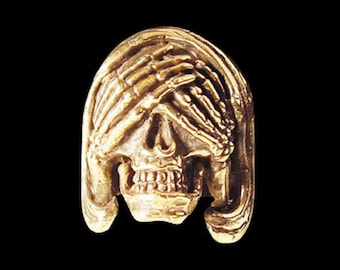 Solid Bronze See no Evil Skull Ring - Free Re-Size/Shipping