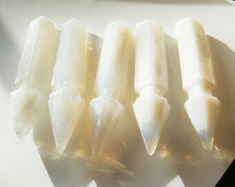 Very Rare Spear Shaped Milk Glass Vintage Chandelier Crystal Prisms Set of 5