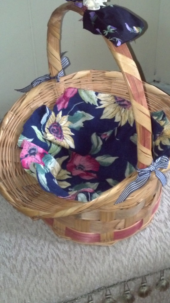 Items similar to Country Blues Lined Wicker Basket, Large Wicker Lined