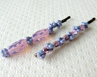 Pink and Purple Beaded Bobby Pins Glass Bead Hair Pins Hair Accessories Hair Jewelry Barrette for Girls Purple Bobby Pins for Flower Girls