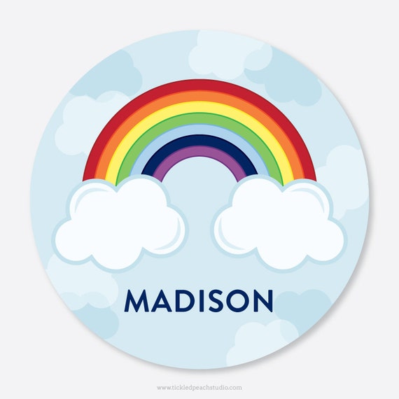 Personalized Childrens Plate - Rainbow - Add Bowl Option Il_570xn