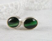 Emerald Green Earrings - Large Stud Earrings Gemstone Earrings Minimalist Earrings Tigers Eye Earrings Handmade Silver Earrings