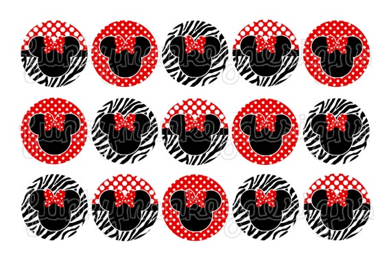 INSTANT DOWNLOAD ~Disney Red Zebra Minnie Mouse Inspired Clipart Image~ 4x6 Digital 1" Inch Bottle Cap Image/Digital Collage sheet Il_570xn