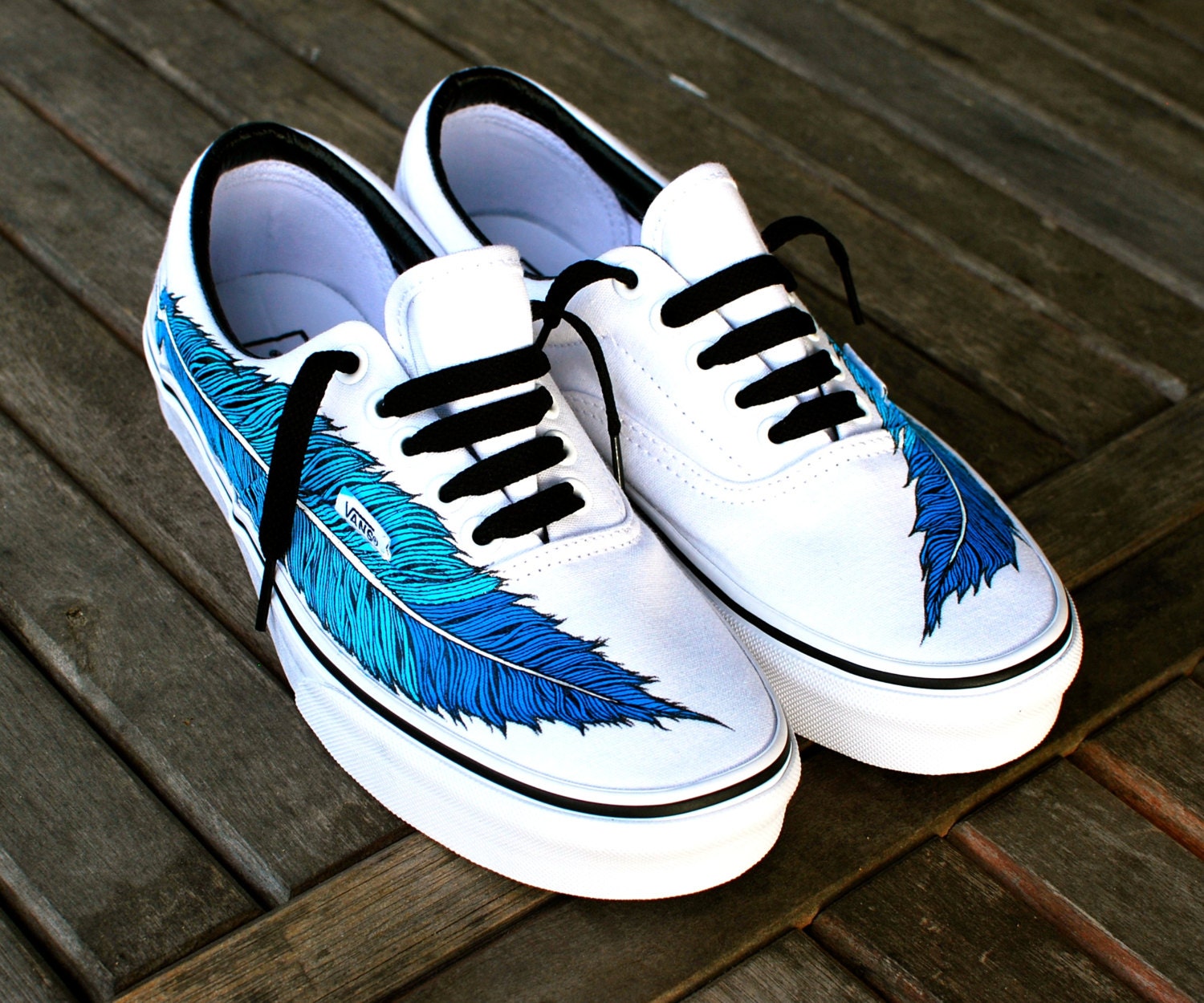 Hand Painted Eagle Feather on White Vans Era Shoe