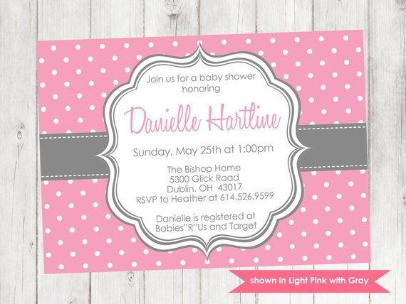 Printable Baby Shower Invitation - Shower Themed Polka Dot Invite - Colors and Text Customizable Il_570xn