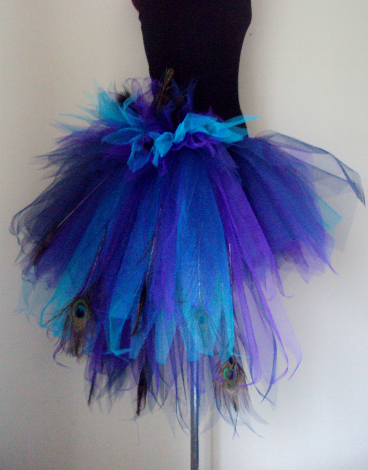 PeacocK Feather Burlesque Bustle Skirt Blue Black Purple Aqua