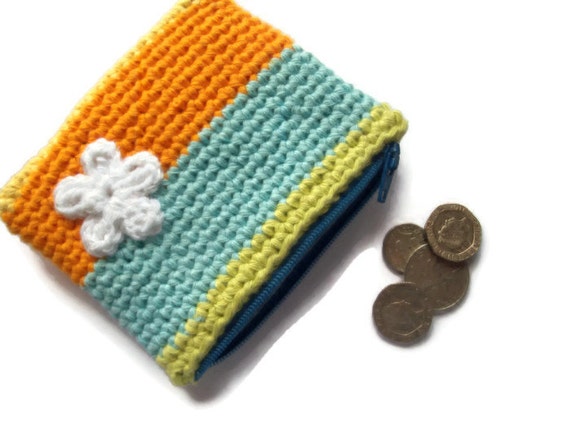 OOAK Crocheted Cotton Coin Purse  Zpped  Lined  by moodycowdesigns
