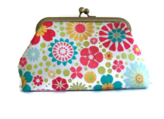 Large Framed Clutch Purse  Cosmetic Purse  by moodycowdesigns