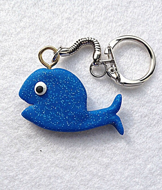 Handmade Polymer Clay Whale Key Ring by EmuArt on Etsy