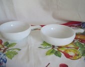 White Milk Glass Soup Bowl with Handle Set of Two