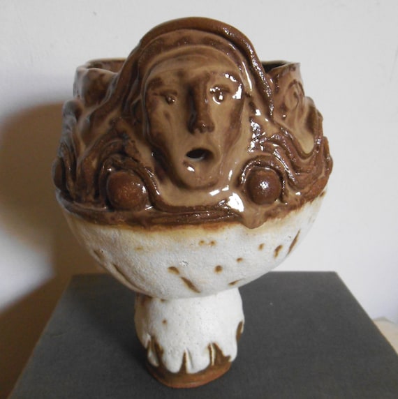 Handmade White Stoneware Face-Goblet