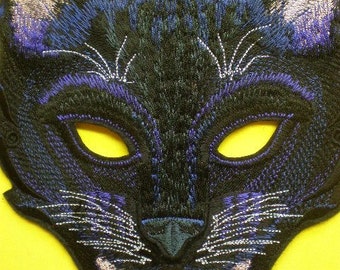Embroidered Black Cat Full Face Mask, Panther, Halloween Mask, Masquarade Mask, Mardi Gras Mask, Costume Mask