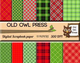 Plaid Paper, Christmas Paper Pack, 12x12 papers, 12 papers, Digital Scrapbook, Paper Pack, Scrapbooking Papers, instant download