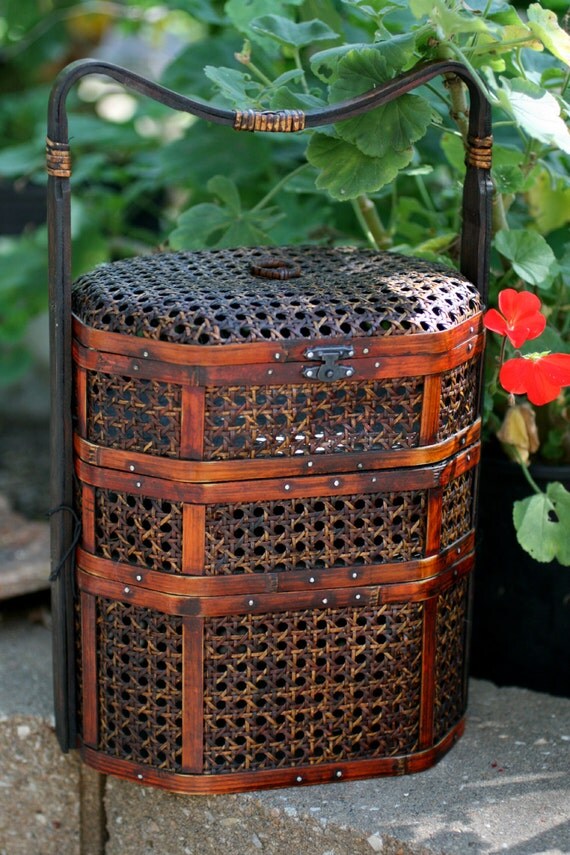 Vintage Wood Chinese Three Tier Wedding Basket by AbateArts