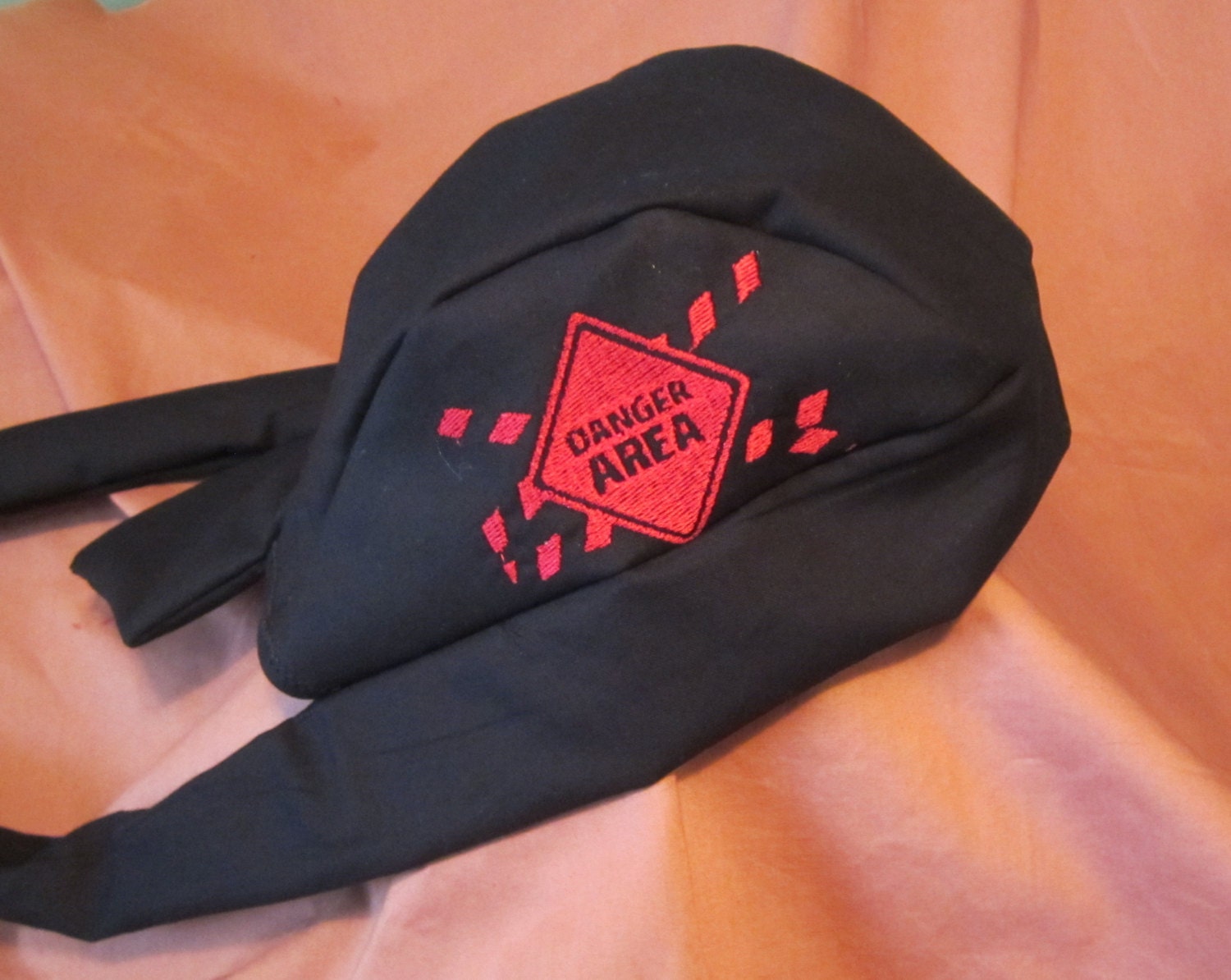 Danger doo rag Solid Black doo rag with red custom