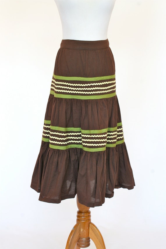 Vintage Mexican Skirt Prairie Skirt Brown by pinebrookvintage