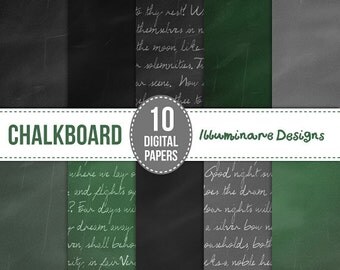 Chalkboard Digital Paper: Chalkboard Backgrounds in Green, Gray, Black and Chalkboard Writings - Instant Download - Commercial Use Ok