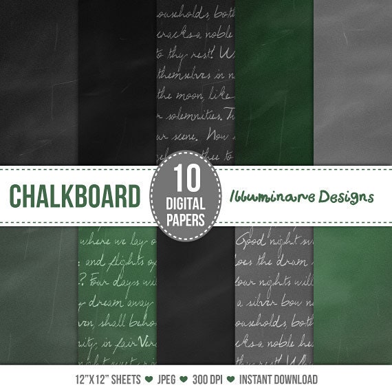 Chalkboard Digital Paper Chalkboard Backgrounds in Green