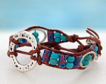 Wyoming... leather wrap bracelet... Original OceanBead Style.