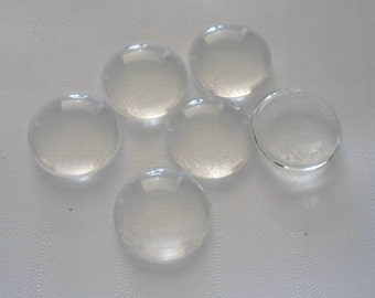 260- Cabochon en verre transparent, rond à dos plat, 25mm de diamètre, 7mm épaisseur