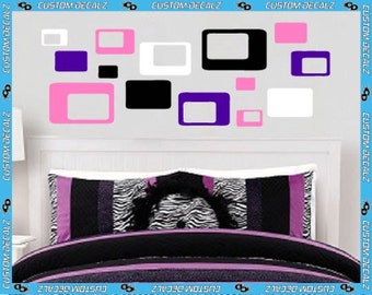 Multi-Size Retro Rectangle pack of 14 Vinyl Wall Decal / Decal Pack / DIY / Bedroom Decal / Large Wall Decal / Teen Decal / Geometric Decal