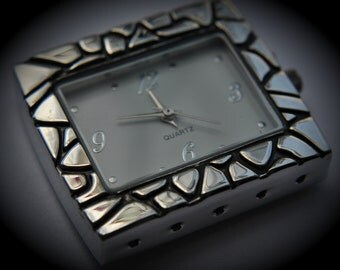 Silver Plated Textured Square Watch Face 5 Strands