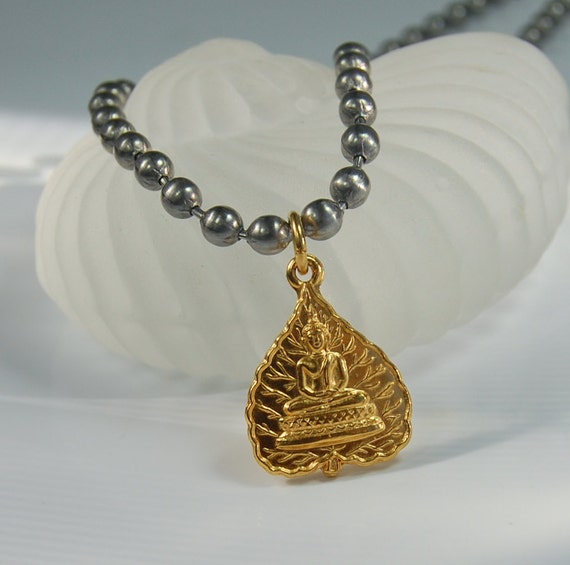 Gold Buddha Necklace . Stainless Steel Chain by MalibuJewel