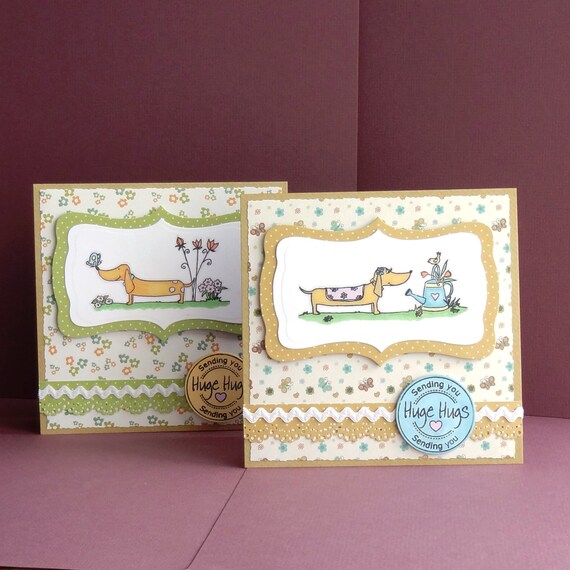 Cute Daschund Cards sending Huge Hugs   luxury by pollypurplehorse