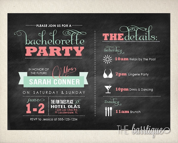 Bachelorette Party Night Weekend Itinerary Modern Invitations