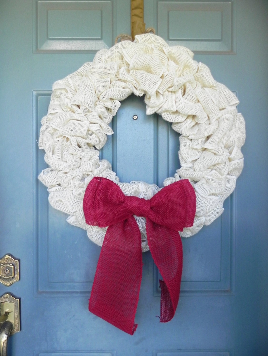 Burlap Wreath with Large Burlap Bow CHRISTMAS IN by RedRobynLane