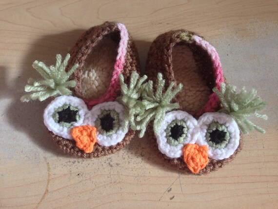 Made to order Baby Handmade Crochet Owl Slippers