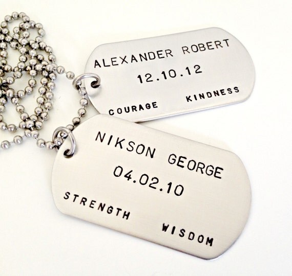 Personalized Dog Tag Necklace Custom Hand Stamped Pair of